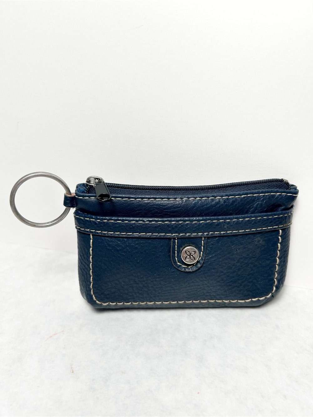 Relic Dark Blue Coin Pouch Key Ring with White Stitching